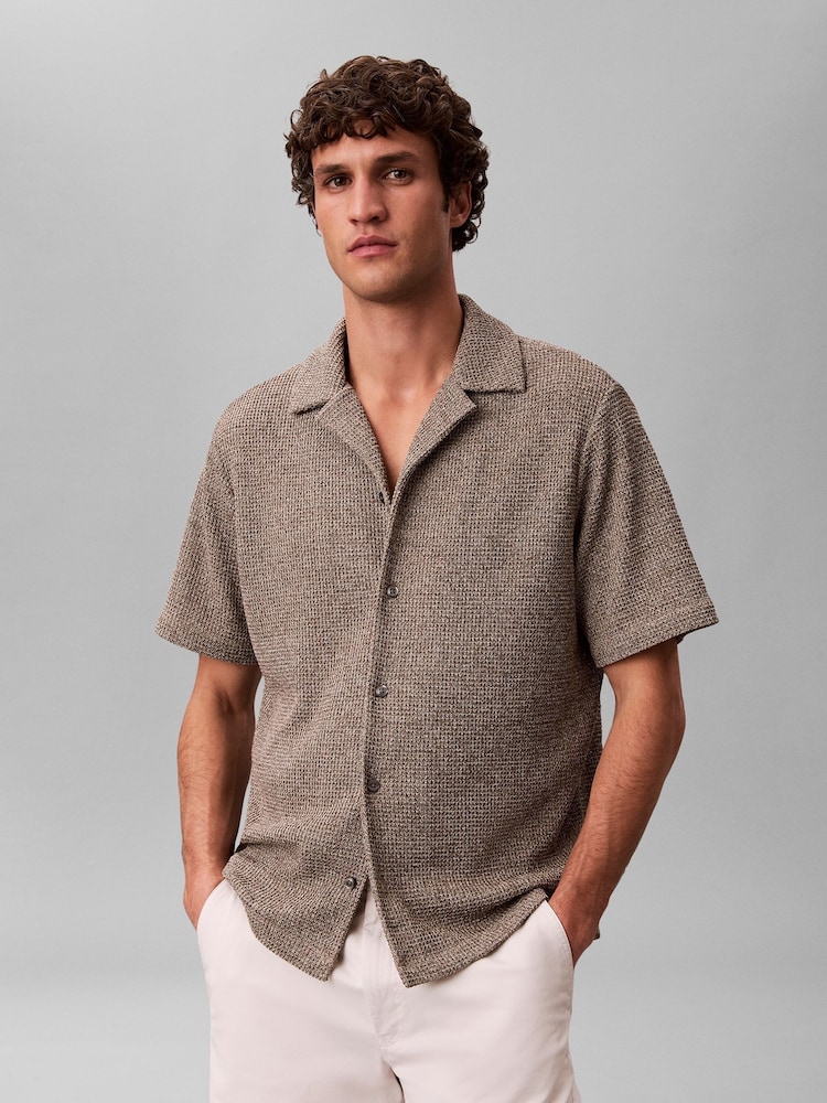 Calvin Klein Natural Textured Knit Short Sleeve Shirt - Image 1 of 6