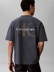 Calvin Klein Blue Oversized Embossed Logo T-Shirt - Image 2 of 5