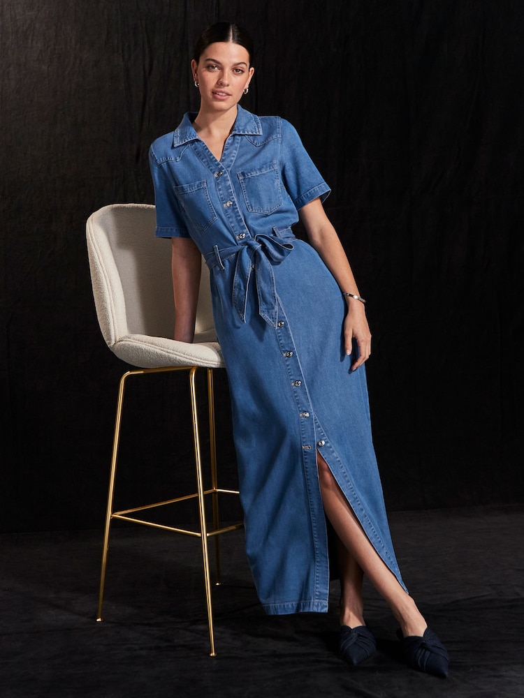 Mid Blue Denim Maxi Dress - Image 1 of 7