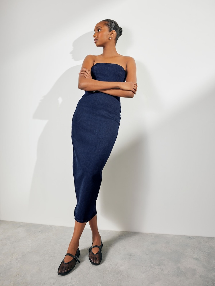 Tintenblau - Bandeau Midi Denim Dress - Bild 1 von 6