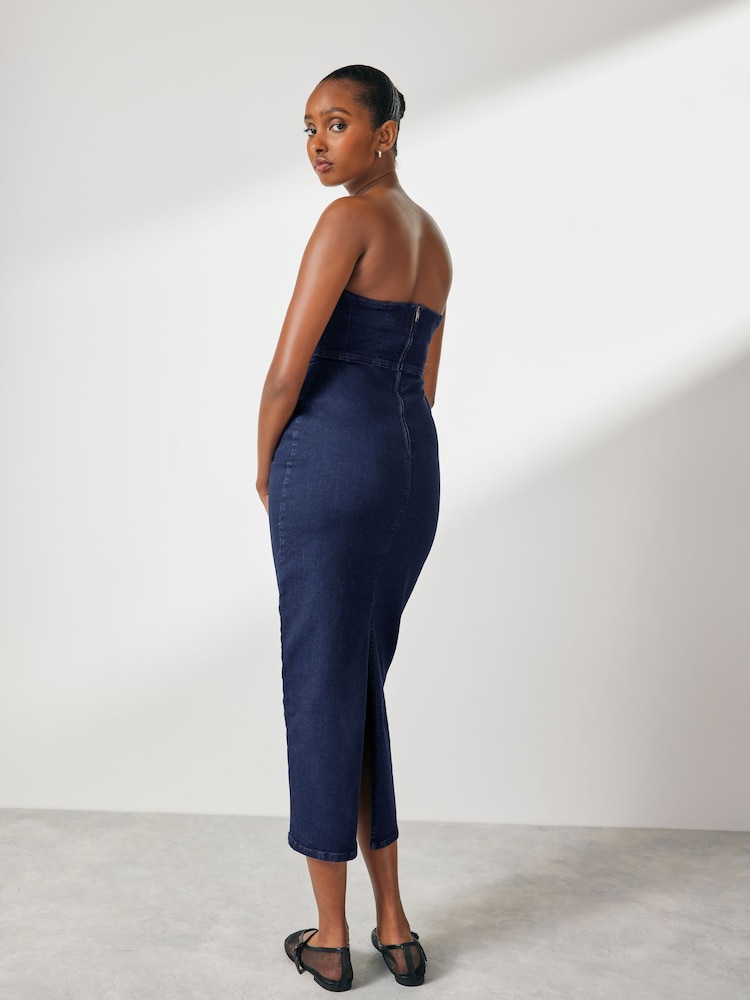 Tintenblau - Bandeau Midi Denim Dress - Bild 2 von 6