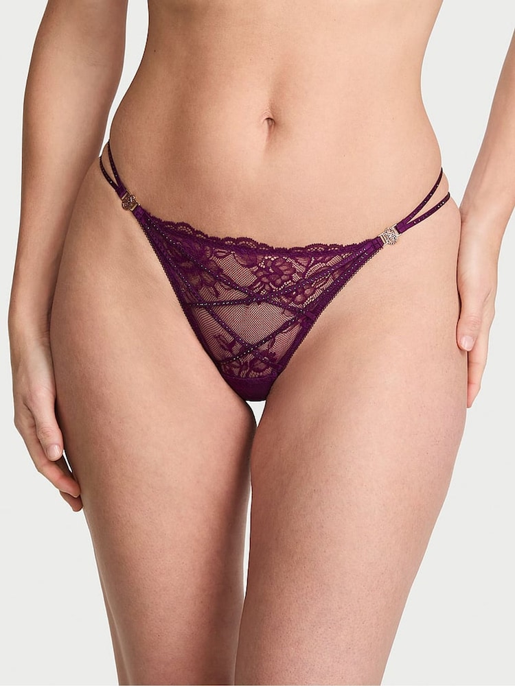 Victoria's Secret Party On Purple Thong Lace Shine Strappy Knickers - Image 2 of 3