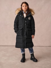 Superdry Black Everest Longline Parka Coat - Image 1 of 13