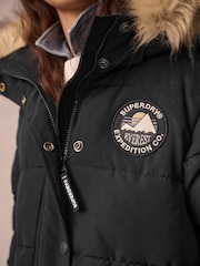 Superdry Black Everest Longline Parka Coat - Image 3 of 13