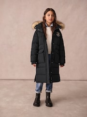 Superdry Black Everest Longline Parka Coat - Image 6 of 13