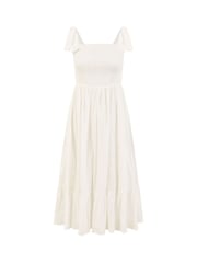 Mela White Broderie Anglaise Ruched Midi Sundress With Tie Sleeves - Image 5 of 5