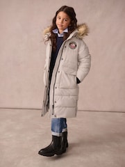 Superdry Cream Everest Longline Parka Coat - Image 1 of 13