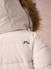 Superdry Cream Everest Longline Parka Coat - Image 2 of 13