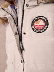 Superdry Cream Everest Longline Parka Coat - Image 4 of 13