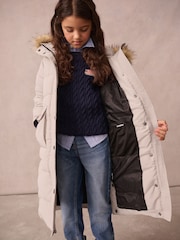 Superdry Cream Everest Longline Parka Coat - Image 7 of 13