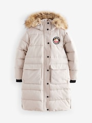 Superdry Cream Everest Longline Parka Coat - Image 8 of 13