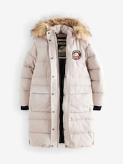 Superdry Cream Everest Longline Parka Coat - Image 9 of 13