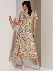 Jolie Moi Yellow Bianca V-Neck Pleated Mesh Maxi Dress - Image 2 of 6