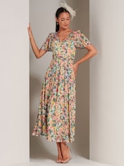 Jolie Moi Yellow Bianca V-Neck Pleated Mesh Maxi Dress - Image 5 of 6