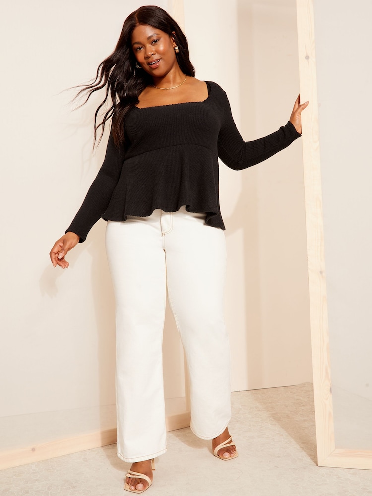 Curves Like These Black Knitted Peplum Top - Image 3 of 4