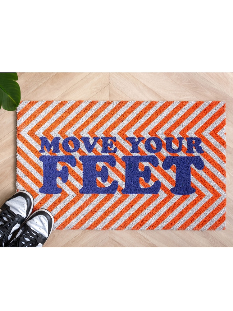 pt, Orange/White Move Your Feet Zig Zag Doormat - Image 1 of 3
