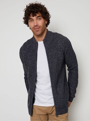 Threadbare Navy Grey Zip Up Cardigan - Image 1 of 5