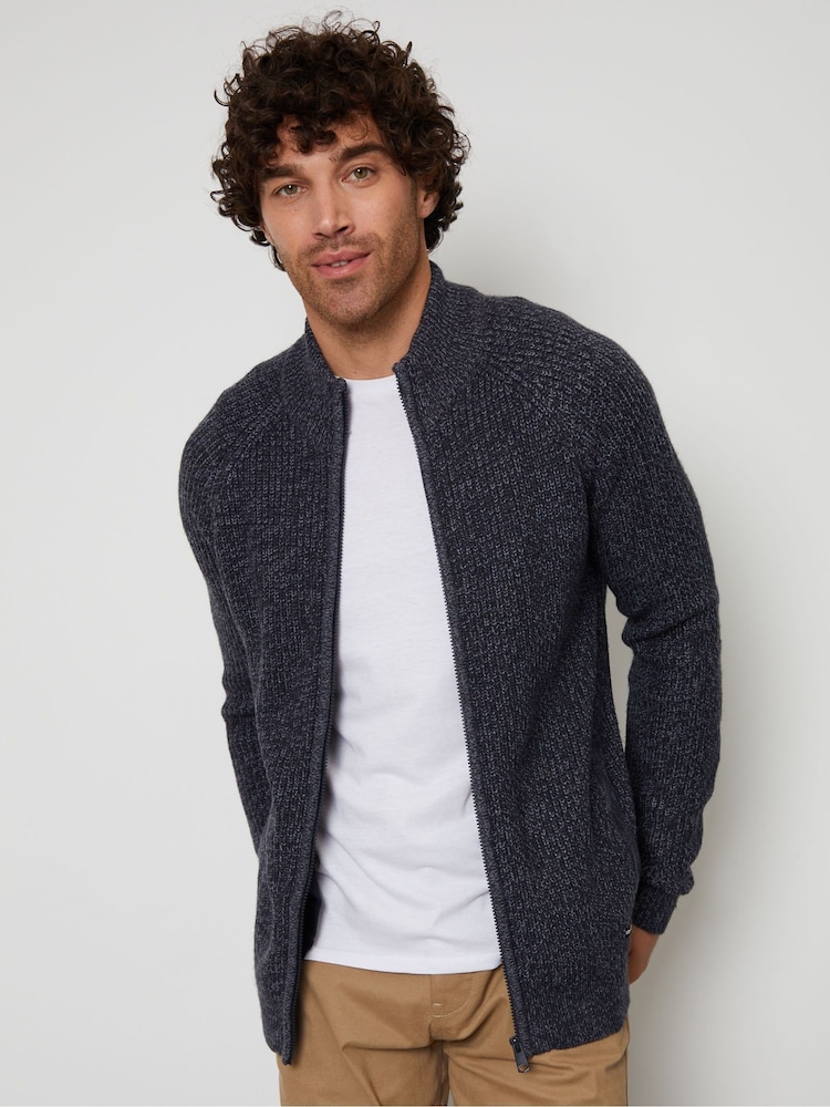 Threadbare Navy Grey Zip Up Cardigan - Image 1 of 5