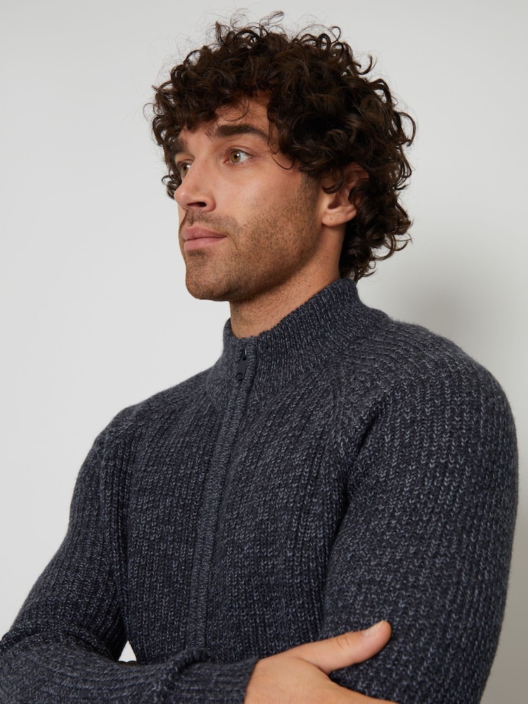 Threadbare Navy Grey Zip Up Cardigan - Image 5 of 5