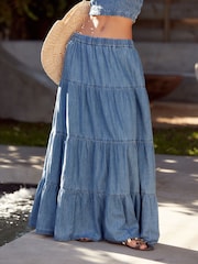 Blue Tiered Lightweight Denim Maxi Skirt - Image 2 of 6
