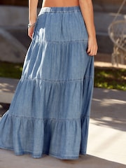 Blue Tiered Lightweight Denim Maxi Skirt - Image 5 of 6