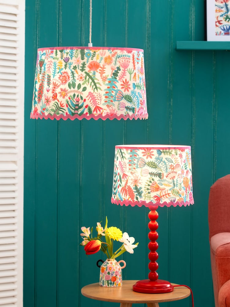 Lucy Tiffney Pink Floral RicRac Easyfit Lamp Shade - Image 1 of 8