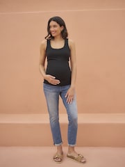 Seraphine Black/White Maternity Jersey Square Neck Tank Tops 2 pack - Image 6 of 9