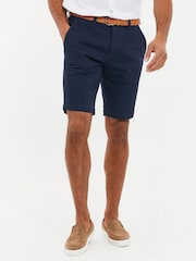 Threadbare Navy Cotton Stretch Turn-Up Chino Shorts with Woven Belt - Image 1 of 4