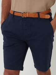 Threadbare Navy Cotton Stretch Turn-Up Chino Shorts with Woven Belt - Image 4 of 4