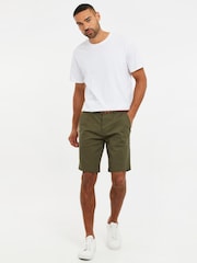 Threadbare Olive Green Cotton Stretch Turn-Up Chino Shorts with Woven Belt - Image 3 of 4