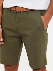 Threadbare Olive Green Cotton Stretch Turn-Up Chino Shorts with Woven Belt - Image 4 of 4