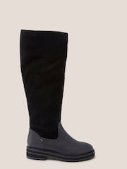 White Stuff Enya Leather Fur Knee Black Boots - Image 1 of 4