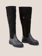 White Stuff Enya Leather Fur Knee Black Boots - Image 2 of 4
