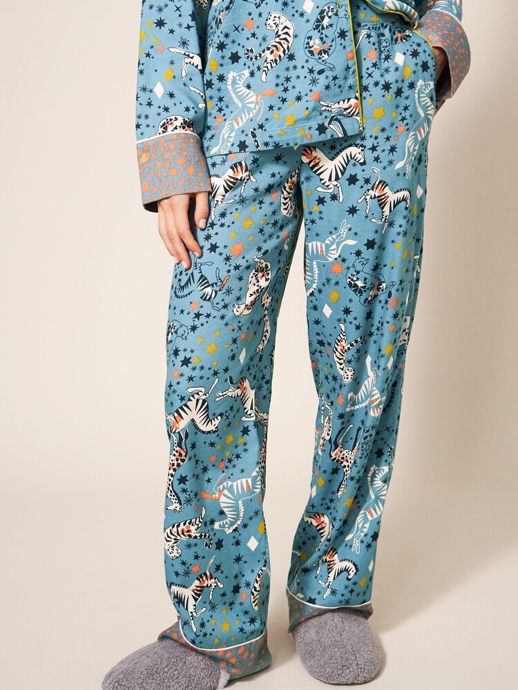 White Stuff Blue Nina Organic Pyjama Bottoms - Image 1 of 7