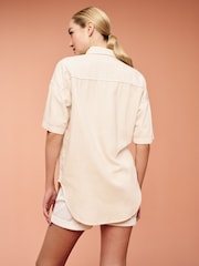 Peach Pink Short Sleeve Denim Shirt - Image 3 of 6