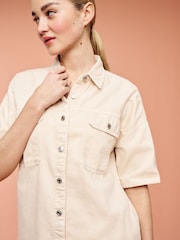 Peach Pink Short Sleeve Denim Shirt - Image 4 of 6