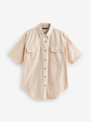 Peach Pink Short Sleeve Denim Shirt - Image 5 of 6