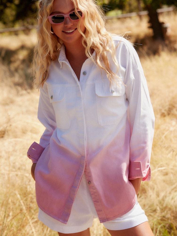 Pink Dip Dye Oversized Denim Shirt - Image 1 of 6