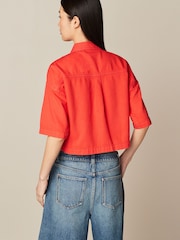 Red 100% Cotton Cropped Oversized Denim Shirt - Image 4 of 7