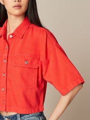 Red 100% Cotton Cropped Oversized Denim Shirt - Image 5 of 7