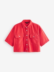 Red 100% Cotton Cropped Oversized Denim Shirt - Image 6 of 7