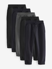 Black/Navy/Grey Regular Fit Basic Joggers 5 Pack (3-16yrs) - Image 1 of 7