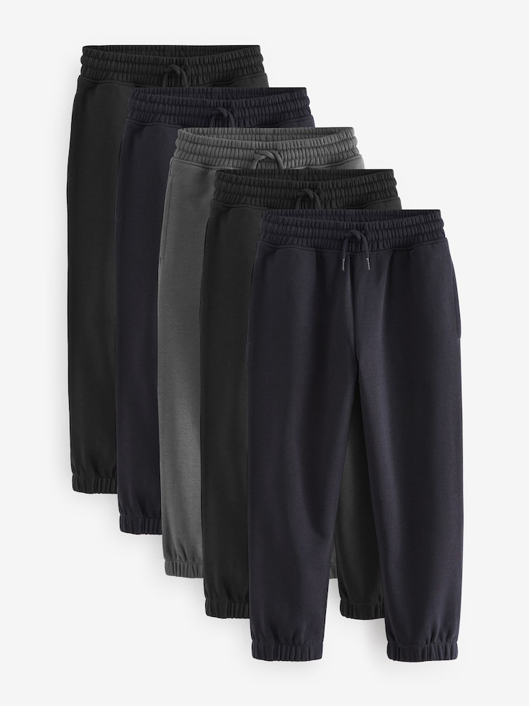 Black/Navy/Grey Regular Fit Basic Joggers 5 Pack (3-16yrs) - Image 1 of 7