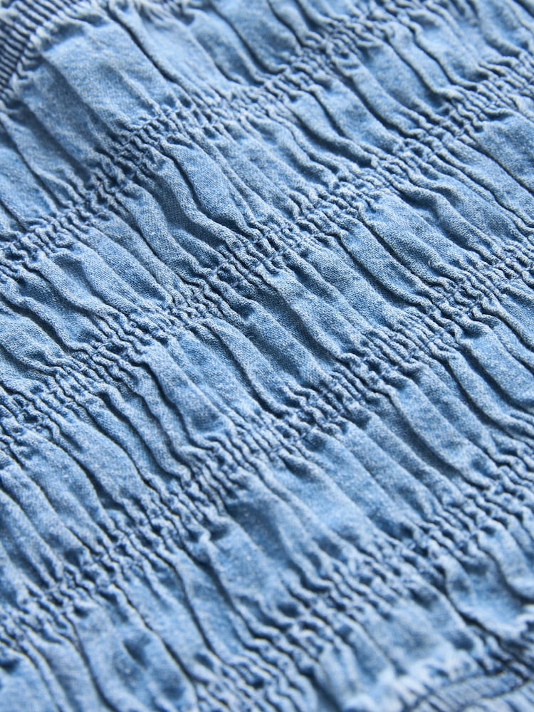 Mid Blue Shirred Denim Bandeau Top - Image 5 of 5