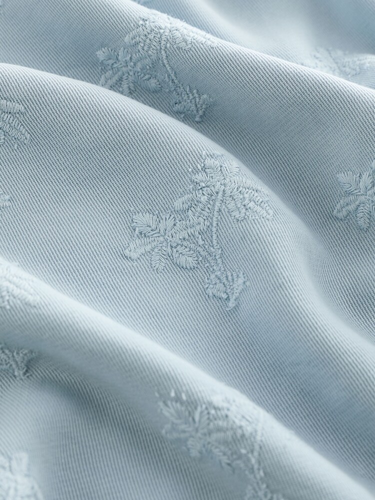 Blue Embroidered Cropped Boxy TENCEL™ Shirt - Image 2 of 6 Blue Embroidered Cropped Boxy TENCEL™ Shirt - Image 2 of 6