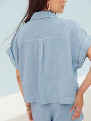 Blue Embroidered Cropped Boxy TENCEL™ Shirt - Image 4 of 6