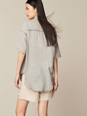 Pink Tinted Short Sleeve Denim Shirt - Image 3 of 7