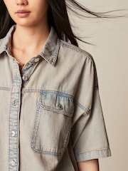 Pink Tinted Short Sleeve Denim Shirt - Image 5 of 7