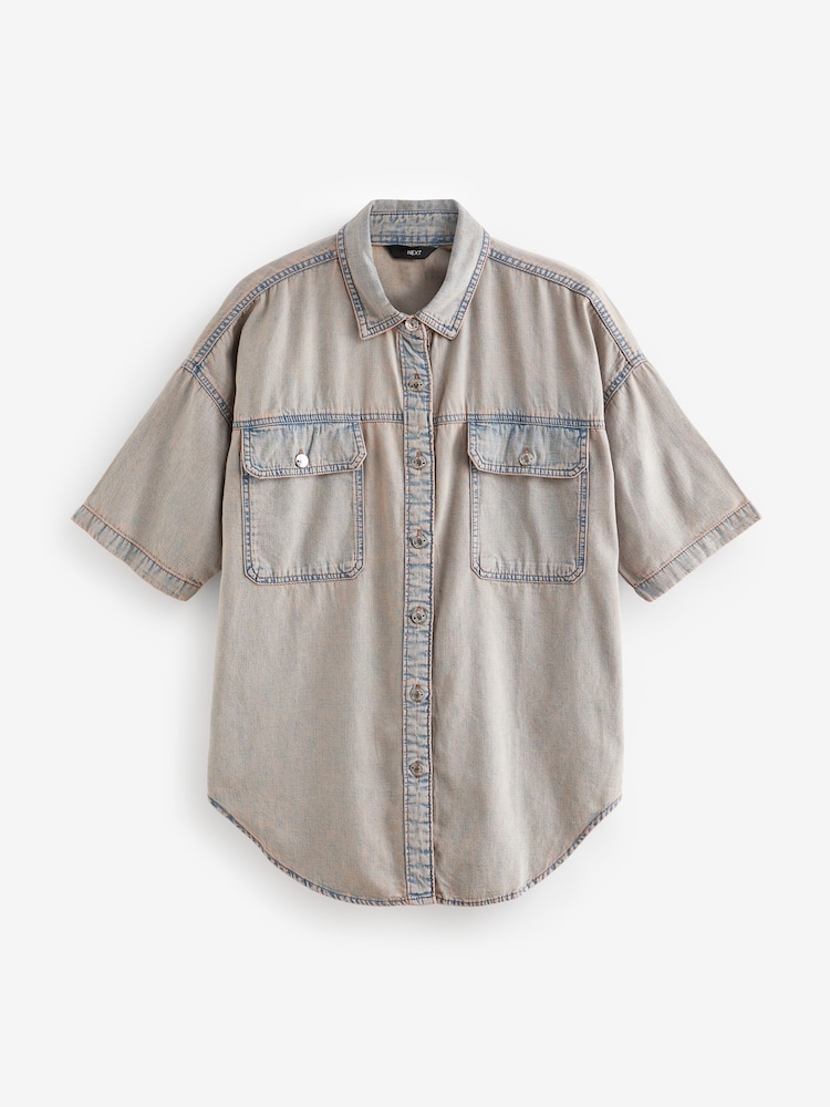 Pink Tinted Short Sleeve Denim Shirt - Image 6 of 7