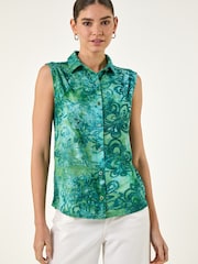 Roman Blue Floral Print Jacquard Blouse - Image 1 of 4